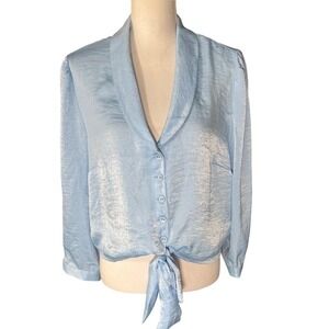 Laundry by Shelli Segal Blue Bell Shimmer Satin Tie Front Blouse Size XL NWT